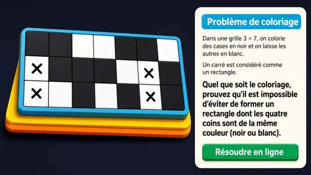 Rectangles interdits problème coloriage grille 3×7