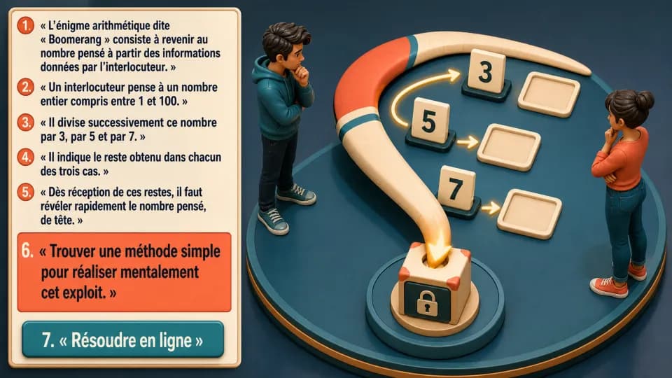 ♦♦ La première énigme « Boomerang »