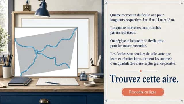 Problème : aire maximale avec quatre ficelles nouées