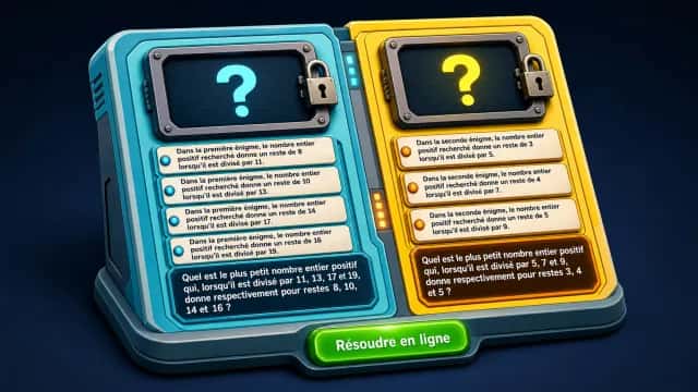 Problème : quatre divisions et quatre restes imposés
