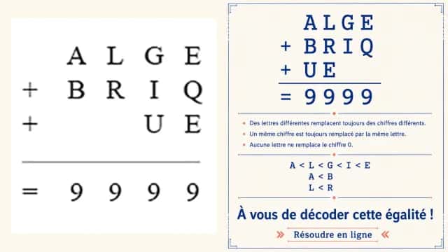 Vous avez dit algébrique ? Un cryptarithme | Tangente